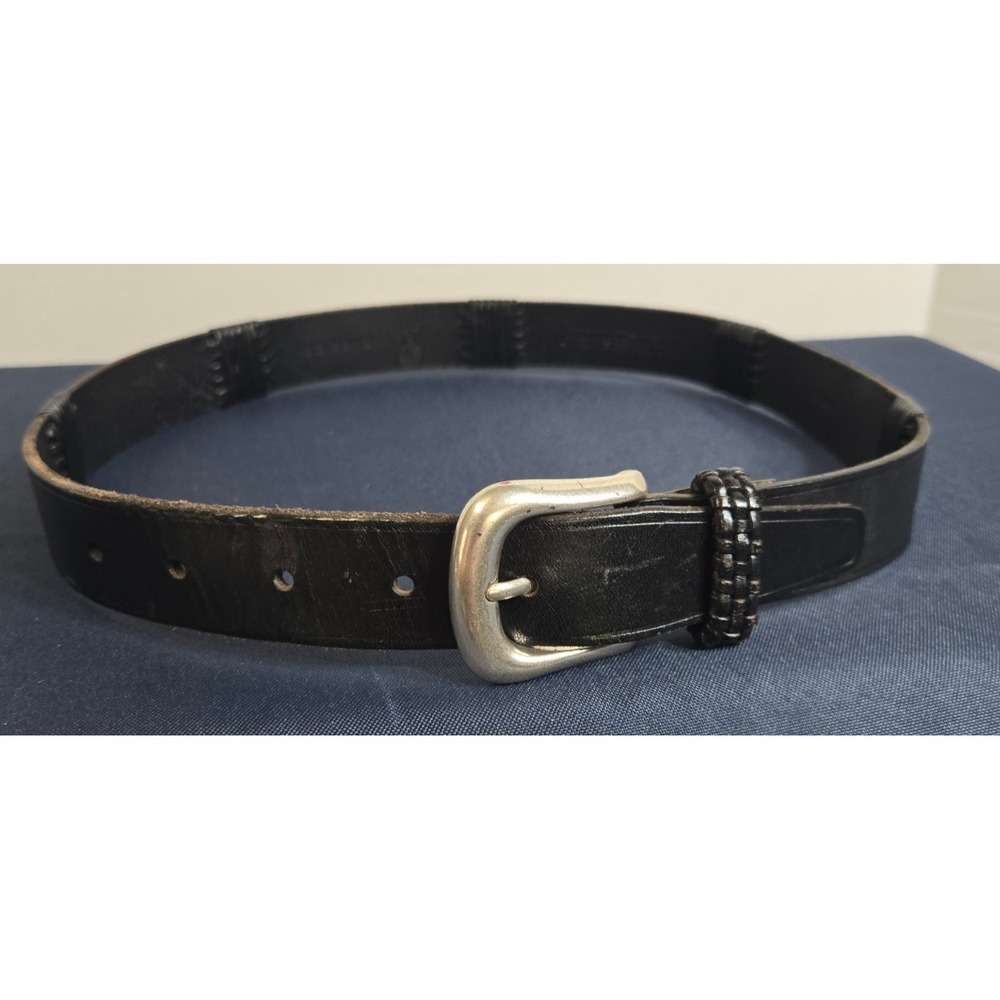 Fossil Basket weave Black Leather Belt Men's Small 35.5" Long x 1" Wide